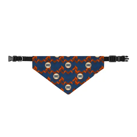 Virginia State 1882 Orange & Blue Clip-on Pet Bandana — front view