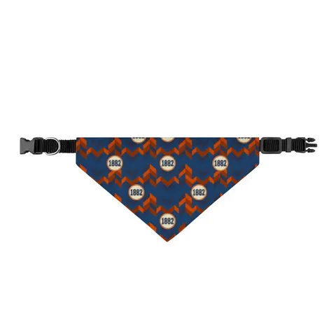 Virginia State 1882 Orange & Blue Clip-on Pet Bandana — front view