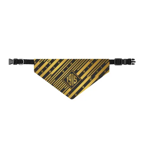 Xavier 1915 Gold & Black Clip-on Pet Bandana — front view