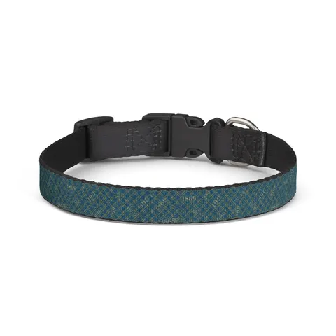 Dillard 1869 Azure & Gold Grid Clip-on Pet Collar — front view