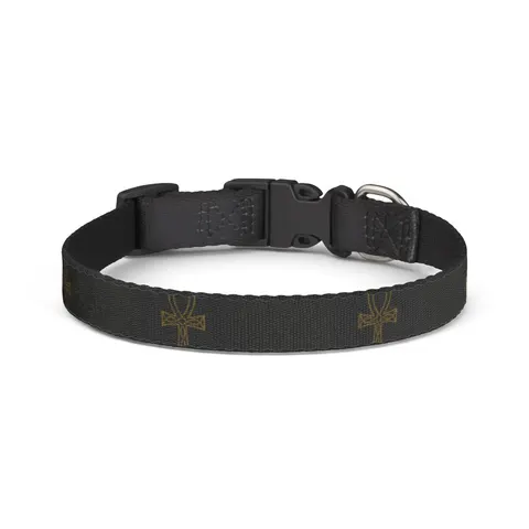Faith Flag Ankh Gold on Black Clip-on Pet Collar — front view