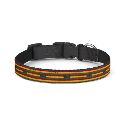 Rasta Flag Red Gold Green with Black Lion Clip-on Pet Collar — front view