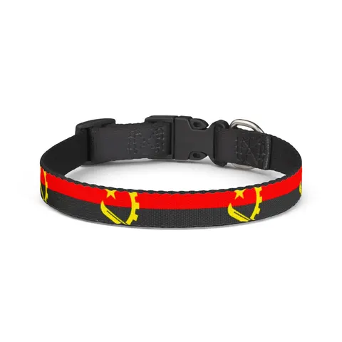 Angola Red Black & Emblem Clip-on Pet Collar — front view