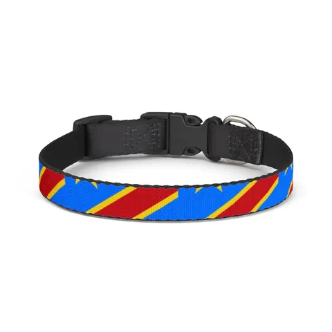 DR Congo Sky Blue & Red Diagonal Clip-on Pet Collar — front view