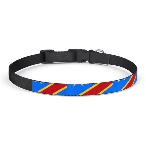 DR Congo Sky Blue & Red Diagonal Clip-on Pet Collar — front view