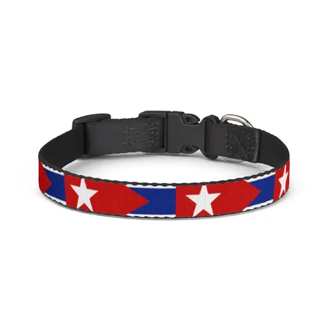 Cuba Blue Stripes & Red Triangle Clip-on Pet Collar — front view