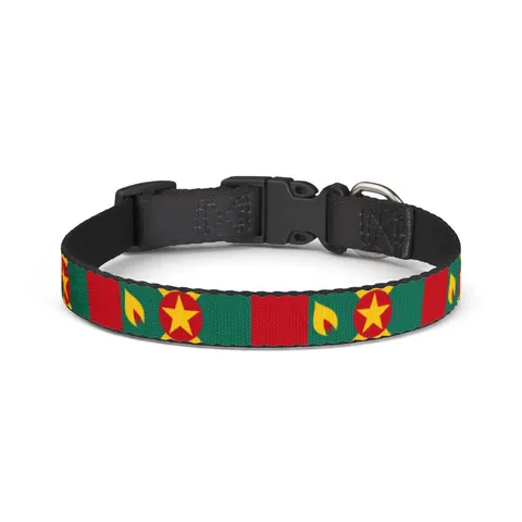 Grenada Red Green Gold Pattern Clip-on Pet Collar — front view