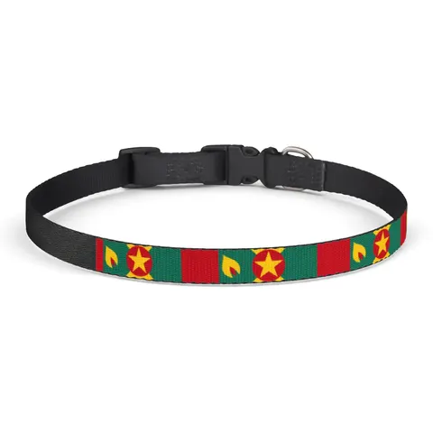 Grenada Red Green Gold Pattern Clip-on Pet Collar — front view
