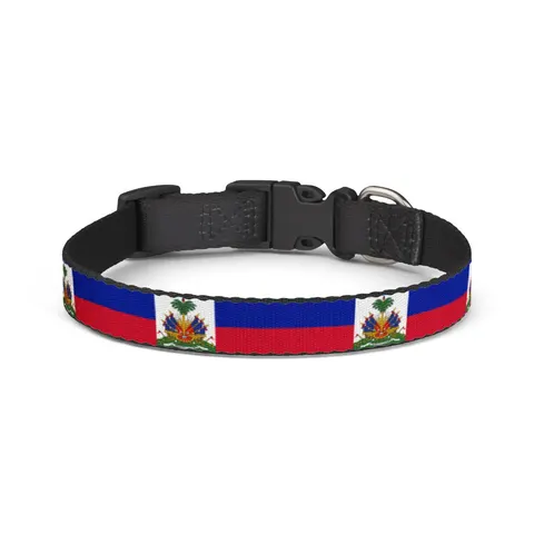 Haiti Blue Red Banner Clip-on Pet Collar — front view