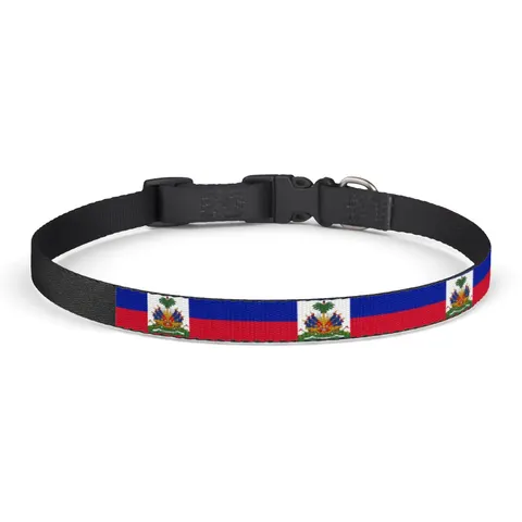 Haiti Blue Red Banner Clip-on Pet Collar — front view