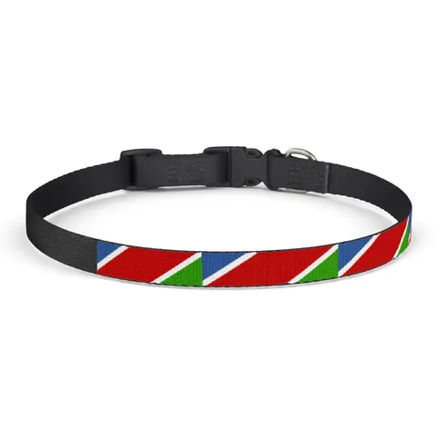 Namibia Diagonal Blue Red Green Clip-on Pet Collar — front view
