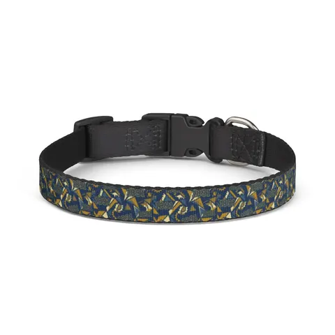 NC A&T 1891 Blue & Gold Tech Pattern Clip-on Pet Collar — front view