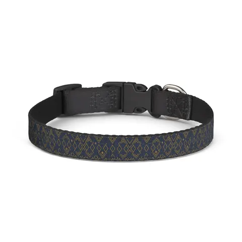 Oakwood 1896 Blue & Gold Clip-on Pet Collar — front view