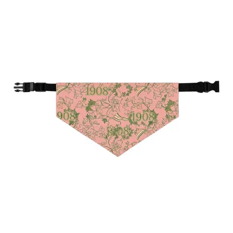 AKA 1908 Pink & Green Ivy Pattern Pet Bandana Collar — other view