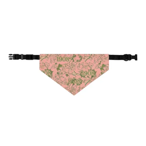 AKA 1908 Pink & Green Ivy Pattern Pet Bandana Collar — other view