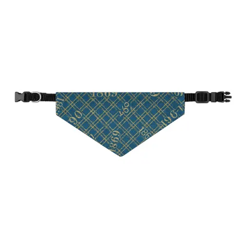 Dillard 1869 Azure & Gold Grid Pet Bandana Collar — other view