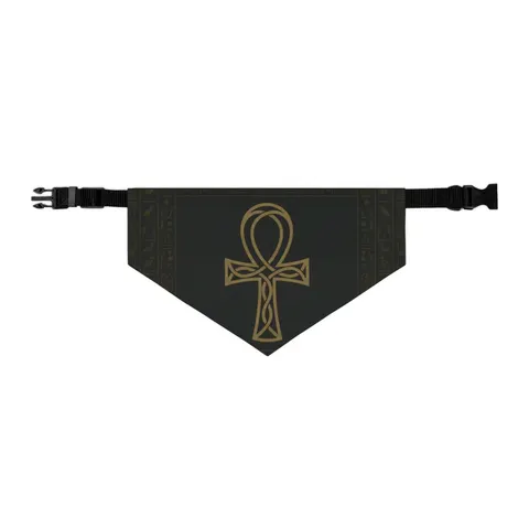 Faith Flag Ankh Gold on Black Pet Bandana Collar — other view