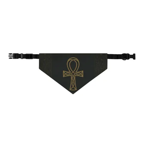 Faith Flag Ankh Gold on Black Pet Bandana Collar — other view