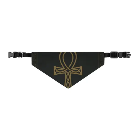 Faith Flag Ankh Gold on Black Pet Bandana Collar — other view