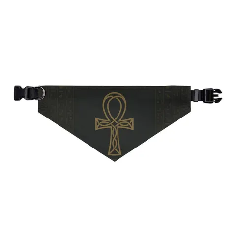 Faith Flag Ankh Gold on Black Pet Bandana Collar — other view