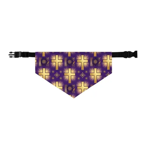 Faith Flag Praise Purple & Gold Cross Pet Bandana Collar — other view
