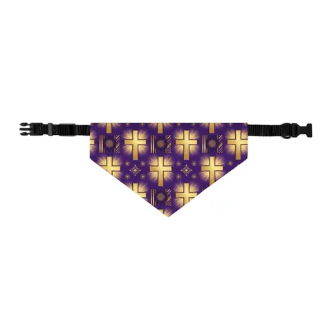 Faith Flag Praise Purple & Gold Cross Pet Bandana Collar — other view