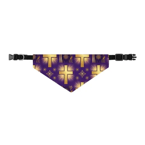 Faith Flag Praise Purple & Gold Cross Pet Bandana Collar — other view