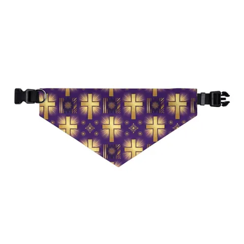 Faith Flag Praise Purple & Gold Cross Pet Bandana Collar — other view
