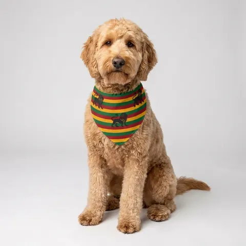 Rasta Flag Red Gold Green with Black Lion Pet Bandana Collar