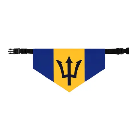 Barbados Blue Gold Trident Pet Bandana Collar — other view