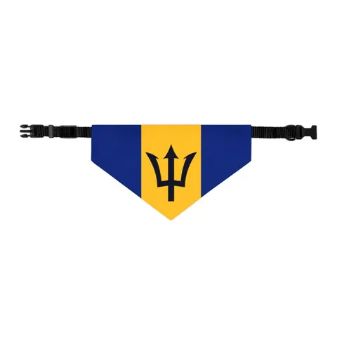 Barbados Blue Gold Trident Pet Bandana Collar — other view
