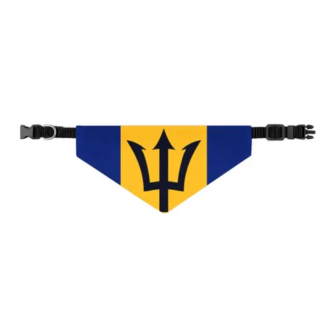Barbados Blue Gold Trident Pet Bandana Collar — other view