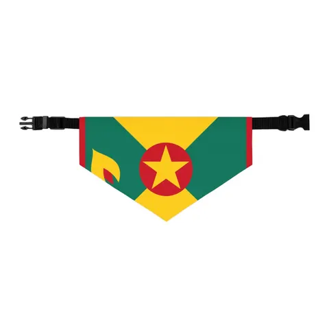 Grenada Red Green Gold Pattern Pet Bandana Collar — other view
