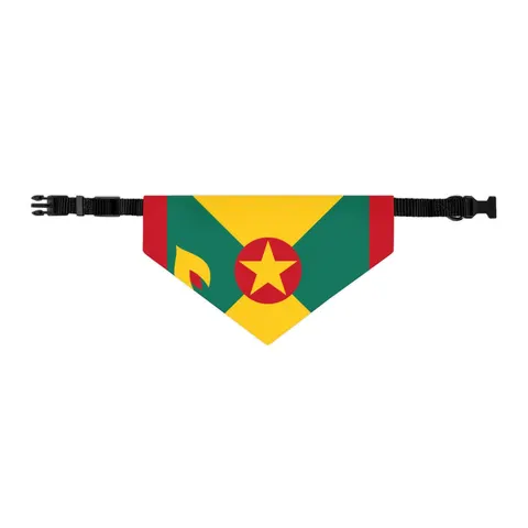 Grenada Red Green Gold Pattern Pet Bandana Collar — other view
