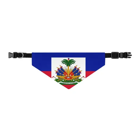 Haiti Blue Red Banner Pet Bandana Collar — other view