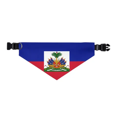 Haiti Blue Red Banner Pet Bandana Collar — other view