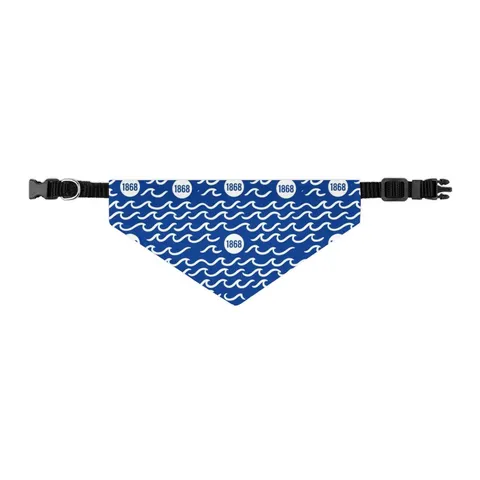 Hampton 1868 Blue & White Wave Pet Bandana Collar — other view