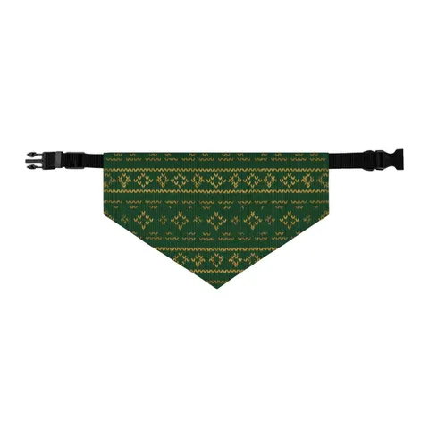 Holiday Green & Gold Knit Pet Bandana Collar — other view
