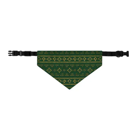 Holiday Green & Gold Knit Pet Bandana Collar — other view