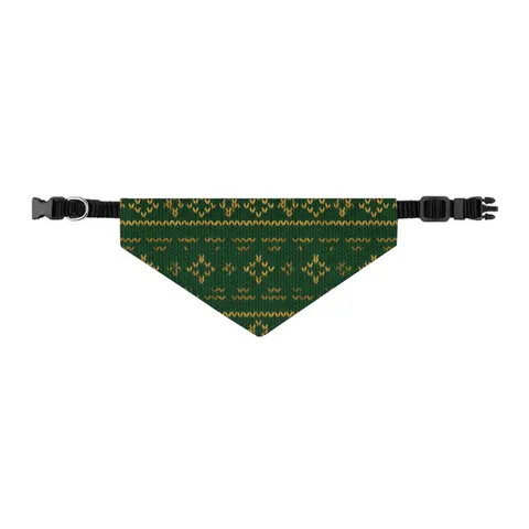 Holiday Green & Gold Knit Pet Bandana Collar — other view