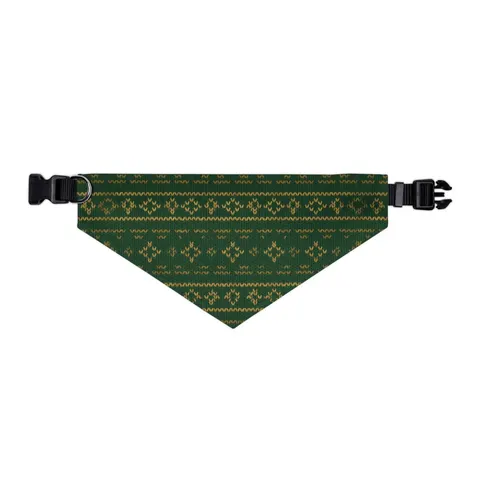 Holiday Green & Gold Knit Pet Bandana Collar — other view