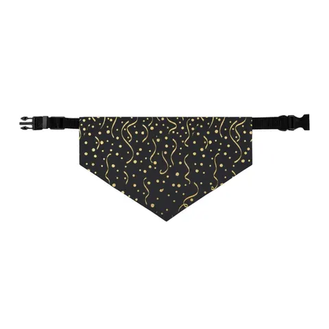 New Year Gold Confetti on Black Pet Bandana Collar — other view