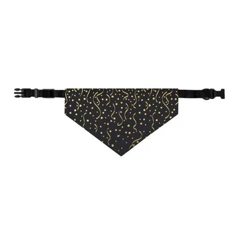 New Year Gold Confetti on Black Pet Bandana Collar — other view