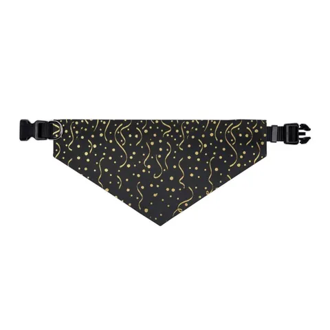New Year Gold Confetti on Black Pet Bandana Collar — other view