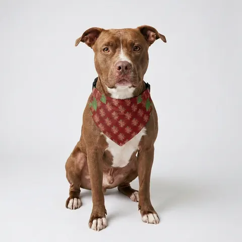 Holiday Poinsettia & Gold Leaves Pet Bandana Collar