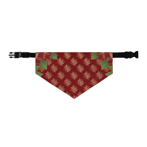 Holiday Poinsettia & Gold Leaves Pet Bandana Collar — other view