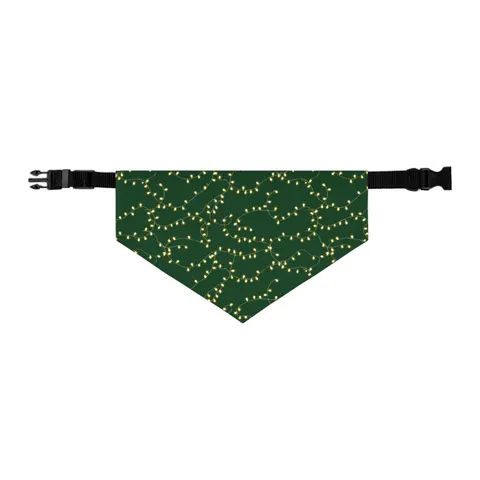 Holiday String Lights on Green Pet Bandana Collar — other view