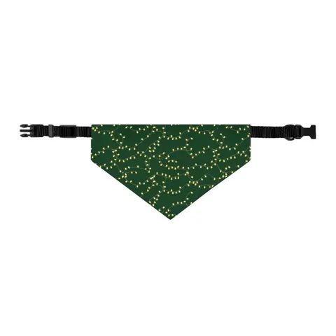 Holiday String Lights on Green Pet Bandana Collar — other view