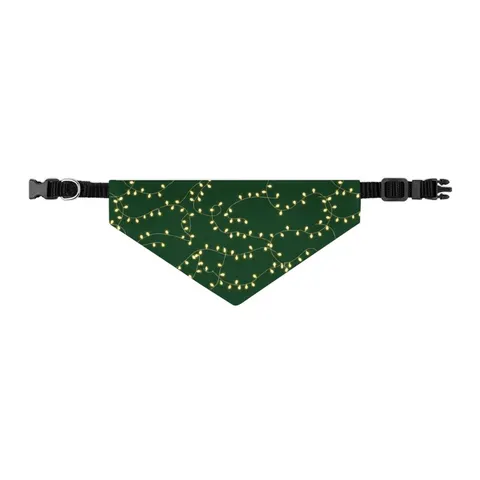 Holiday String Lights on Green Pet Bandana Collar — other view