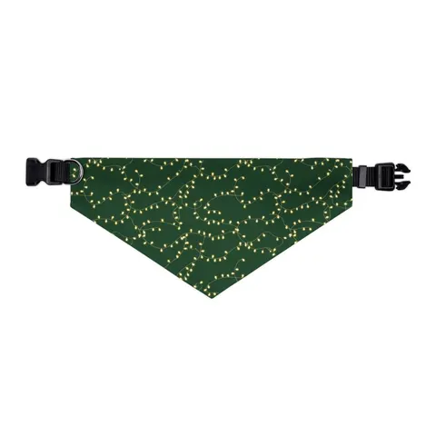 Holiday String Lights on Green Pet Bandana Collar — other view